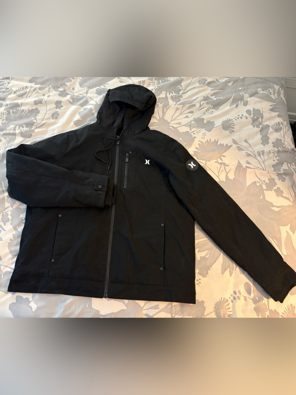 Hurley Black Hooded Lined Jacket with Subtle Logos